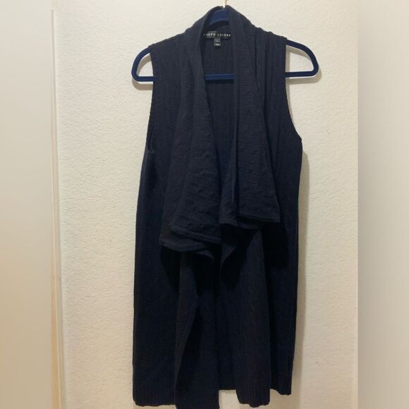 Ralph Lauren black label Sleeveless open cashmere cable knit cardigan size L - Picture 1 of 8